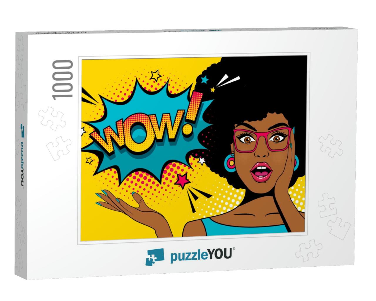 Wow Pop Art Face. Sexy Surprised Young African Woman with... Jigsaw Puzzle with 1000 pieces