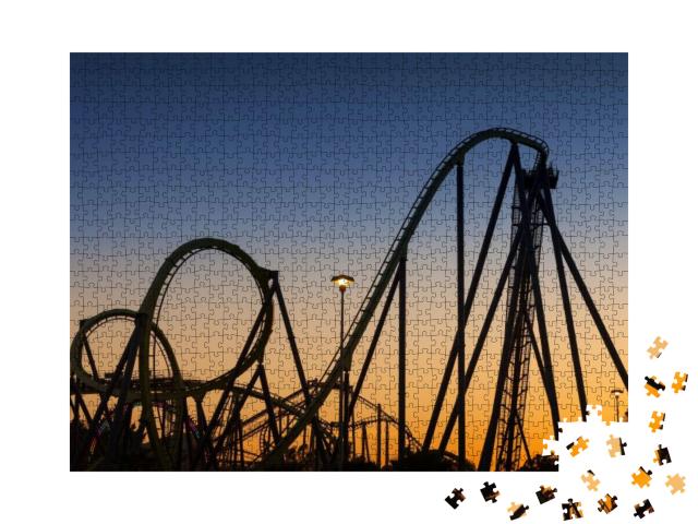 Roller Coaster Silhouette At Sunset... Jigsaw Puzzle with 1000 pieces