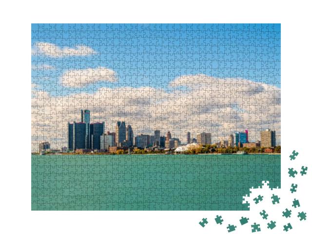 Detroit, Michigan, USA Downtown City Skyline on the Detroi... Jigsaw Puzzle with 1000 pieces