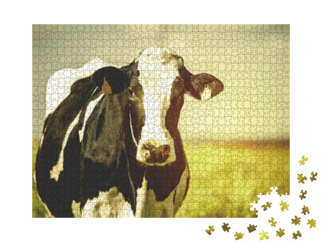 Dairy Cow At Countryside, Beautiful Sky in the Background... Jigsaw Puzzle with 1000 pieces