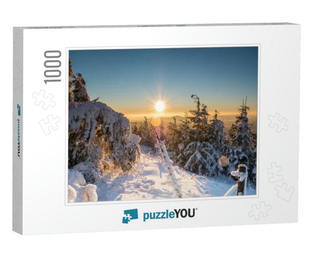 Sunset in the Wintry Ore Mountains Germany... Jigsaw Puzzle with 1000 pieces