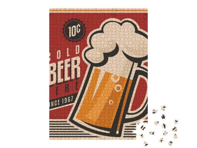 Retro Beer Vector Poster. Vintage Ad Template for Cold Al... Jigsaw Puzzle with 1000 pieces