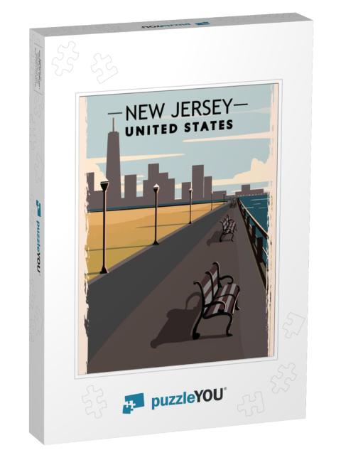 New Jersey Retro Poster. USA New Jersey Travel Illustratio... Jigsaw Puzzle