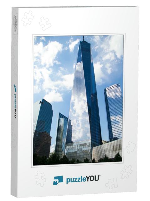 One World Trade Center & Buildings Reflect Cloudy Blue Sk... Jigsaw Puzzle