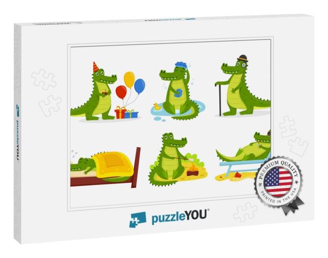 Crocodile Cartoon Characters Set. Cute Alligators Collect... Jigsaw Puzzle