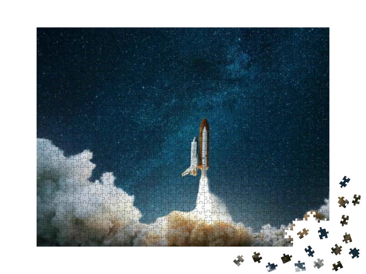 Spaceship Takes Off Into the Starry Sky. Rocket Starts In... Jigsaw Puzzle with 1000 pieces