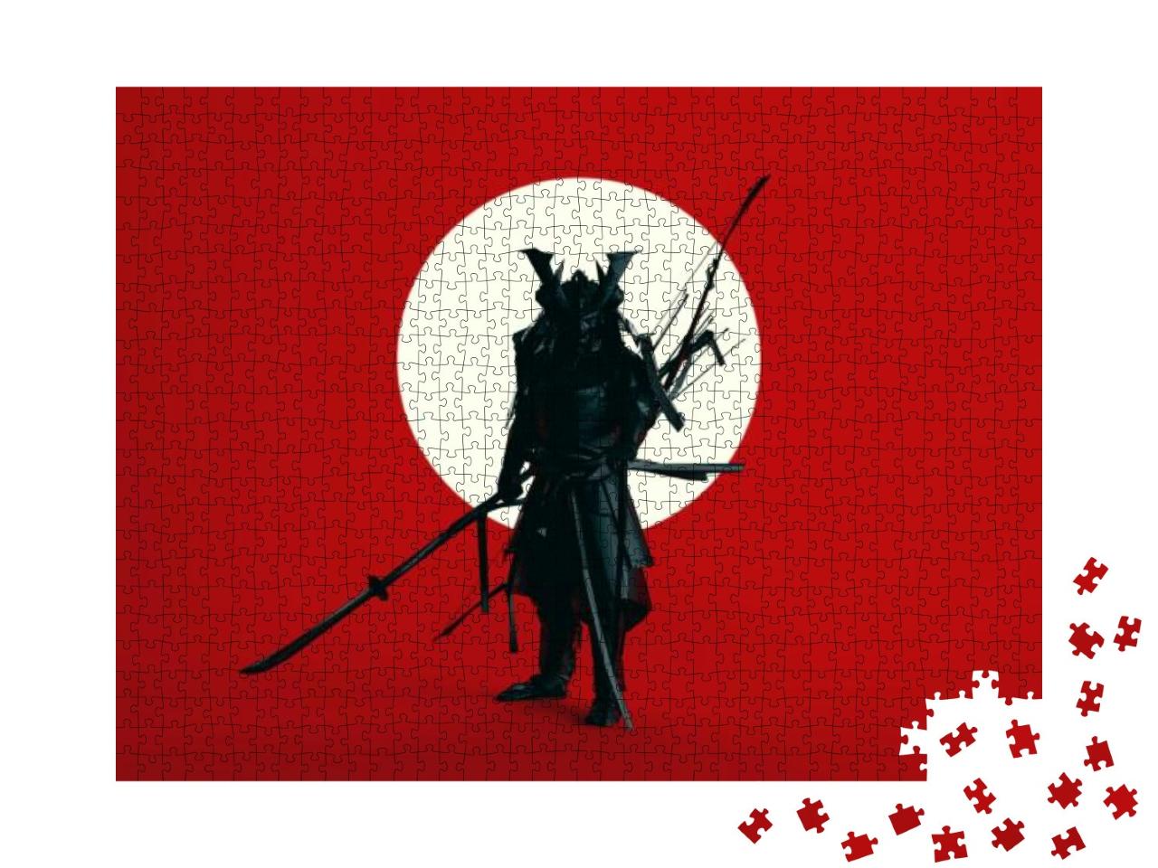 Black Samurai Polygon Form with Large White Sun Sphere Ci... Jigsaw Puzzle with 1000 pieces