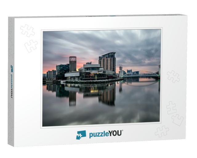 Long Exposure At Salford Quays on a Calm Morning with Bea... Jigsaw Puzzle