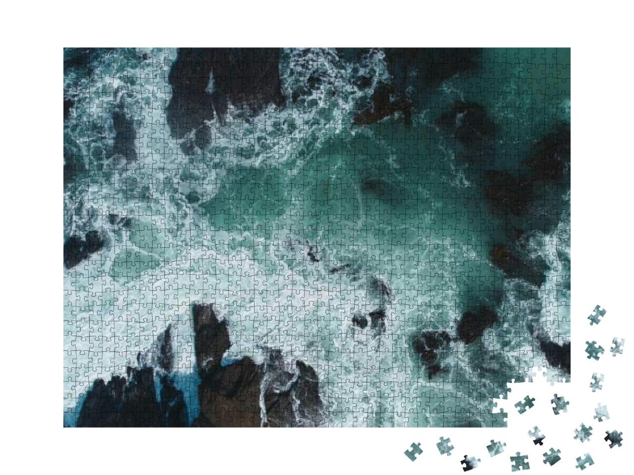 Aerial View of Crashing Waves on Rocks. Aerial View of Se... Jigsaw Puzzle with 1000 pieces