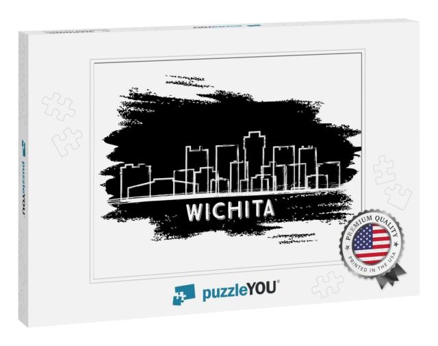Wichita Kansas City Skyline Silhouette. Hand Drawn Sketch... Jigsaw Puzzle