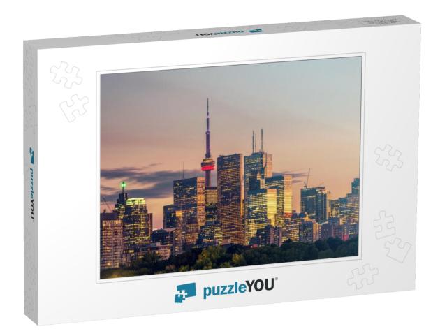 Buildings in the Toronto City At Night, Ontario, Canada... Jigsaw Puzzle