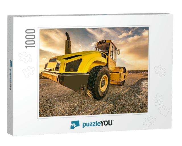 Steamroller Performing Road Paving Works... Jigsaw Puzzle with 1000 pieces