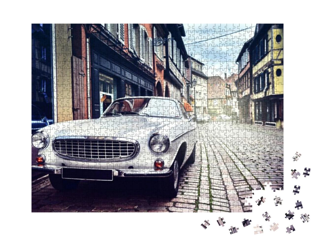 Retro Car Parked in Old European City Street... Jigsaw Puzzle with 1000 pieces