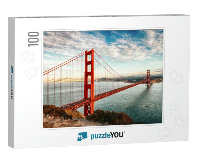 Famous Golden Gate Bridge, San Francisco At Night, Usa... Jigsaw Puzzle with 100 pieces