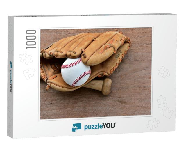 A Close Up Image of an Old Used Baseball, Baseball Bat &... Jigsaw Puzzle with 1000 pieces