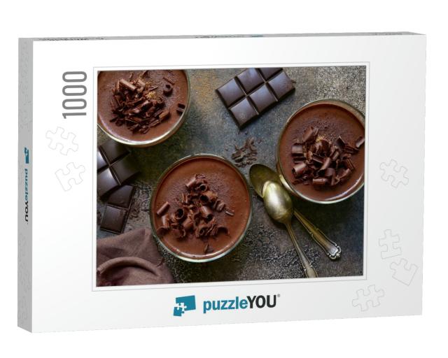 Delicious Chocolate Mousse in a Glasses on a Dark Brown S... Jigsaw Puzzle with 1000 pieces
