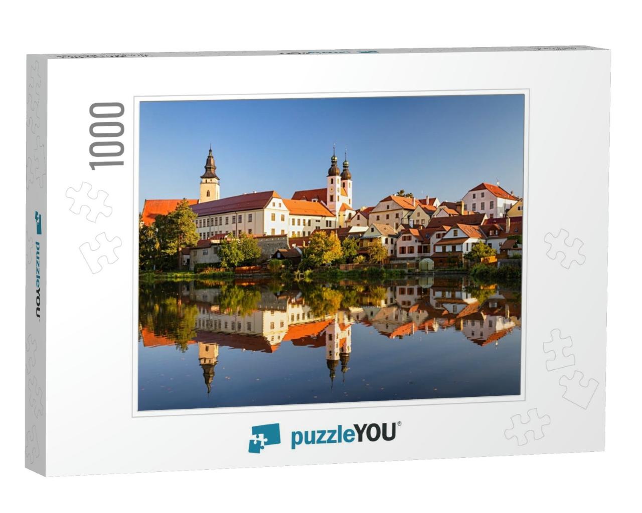 View of Telc Across Pond with Reflections, Southern Morav... Jigsaw Puzzle with 1000 pieces