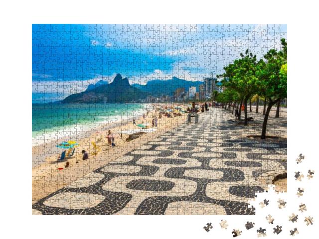 Ipanema Beach with Mosaic of Sidewalk in Rio De Janeiro... Jigsaw Puzzle with 1000 pieces