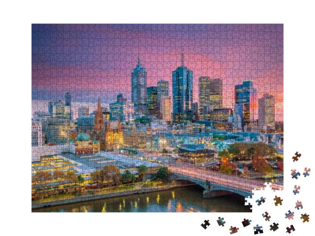 Melbourne City Skyline At Twilight in Australia... Jigsaw Puzzle with 1000 pieces