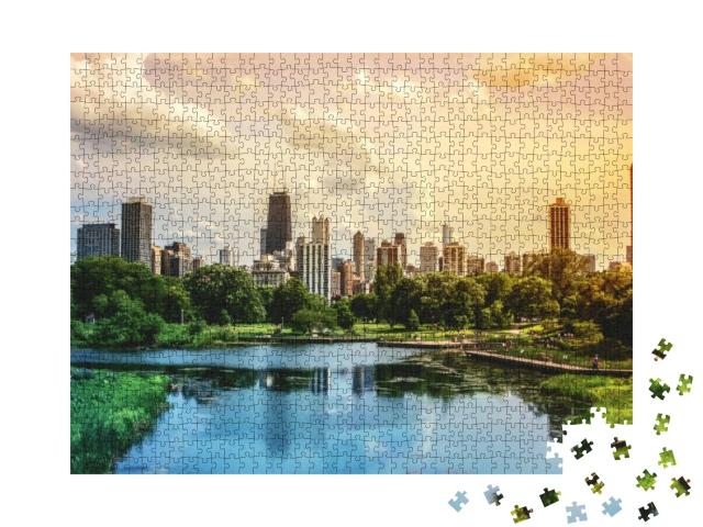 Chicago Skyscrapers Skyline View from Lincoln Park with S... Jigsaw Puzzle with 1000 pieces