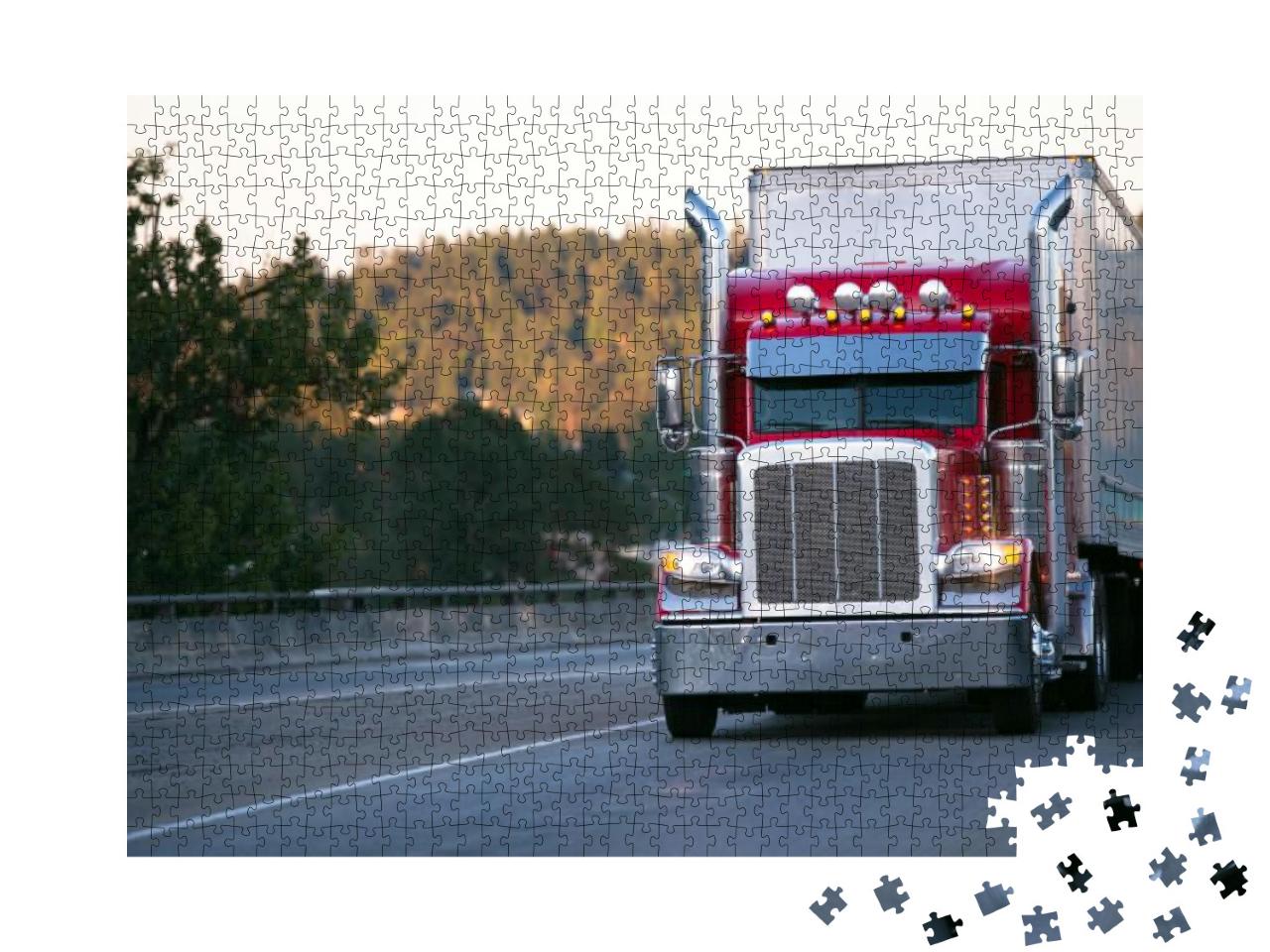 Bright Red Classic Big Rig Semi Truck with High Exhaust P... Jigsaw Puzzle with 1000 pieces