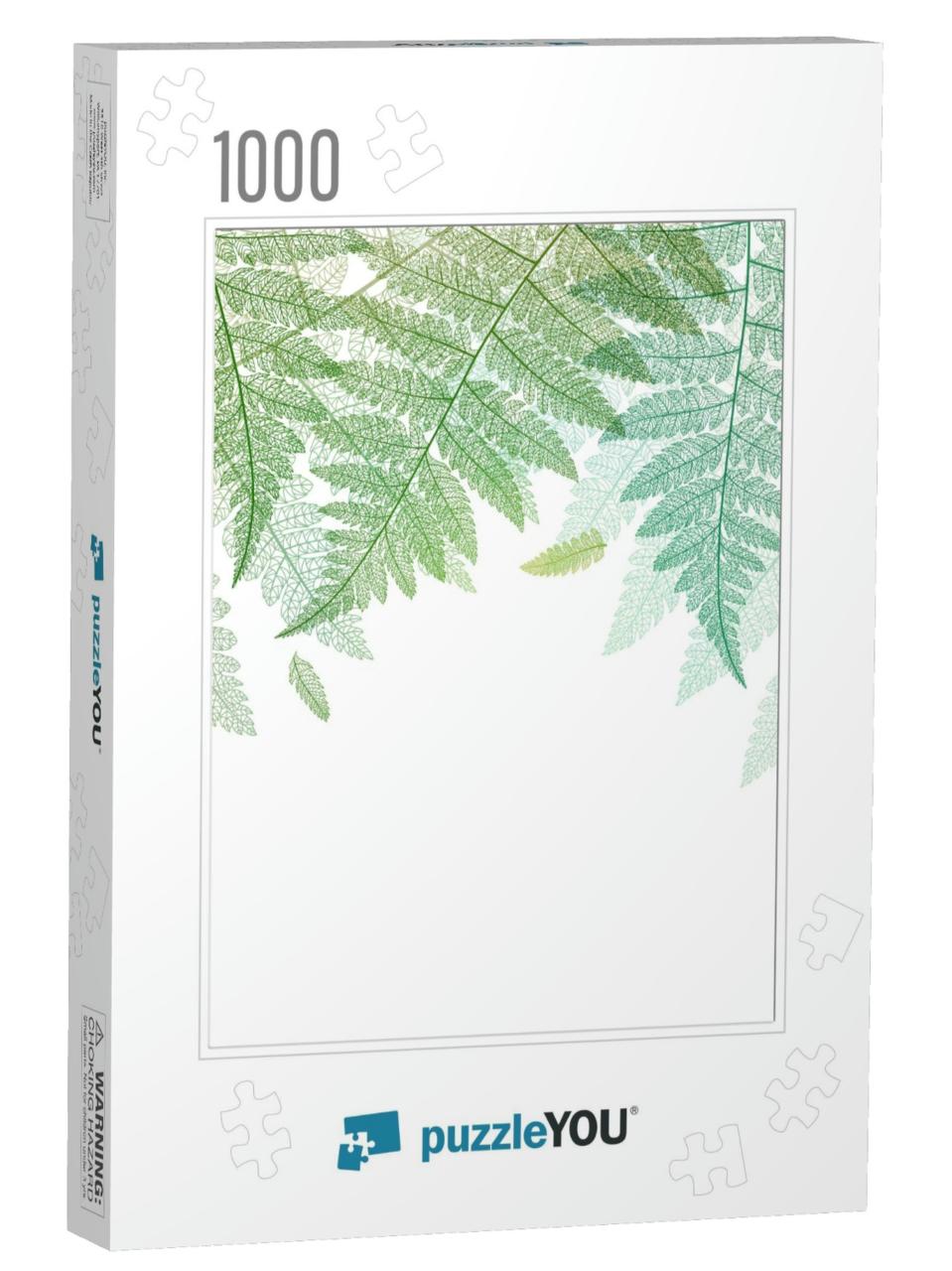 Leaf Background. Fern Leaves Green Botanical Card. Vector... Jigsaw Puzzle with 1000 pieces