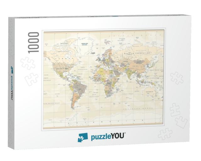 Political Physical Topographic Colored World Map Vector I... Jigsaw Puzzle with 1000 pieces