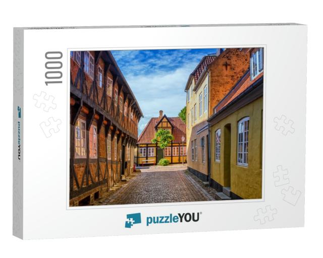 Street & Houses in Medieval Ribe Town, Denmark... Jigsaw Puzzle with 1000 pieces