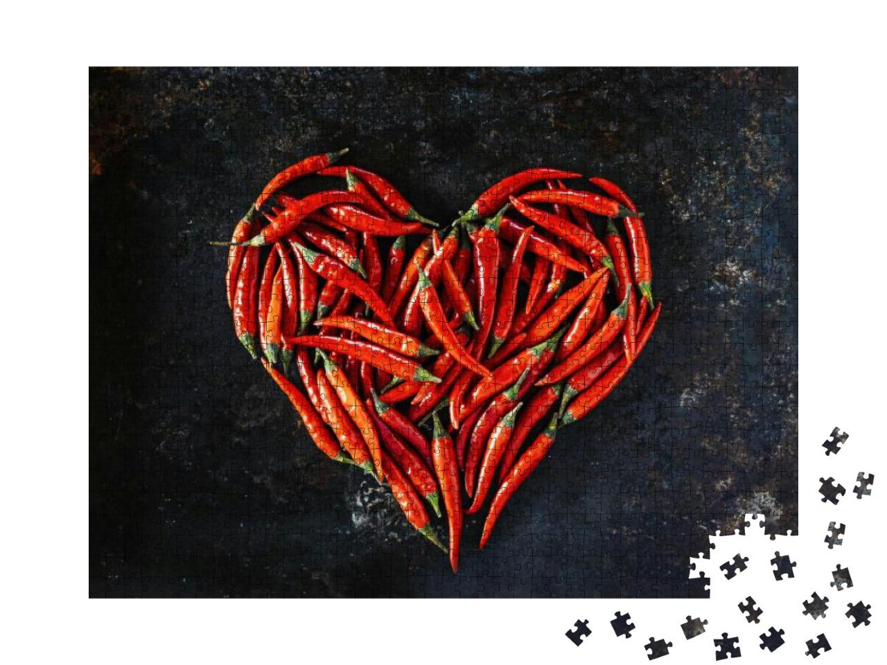 Red Chili Peppers in Heart Shape, for Valentines Day on O... Jigsaw Puzzle with 1000 pieces