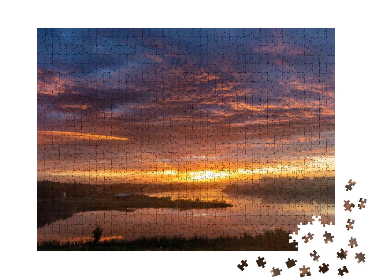 Amazing Sunrise Clouds Over Small Lake At Cub Creek Recre... Jigsaw Puzzle with 1000 pieces