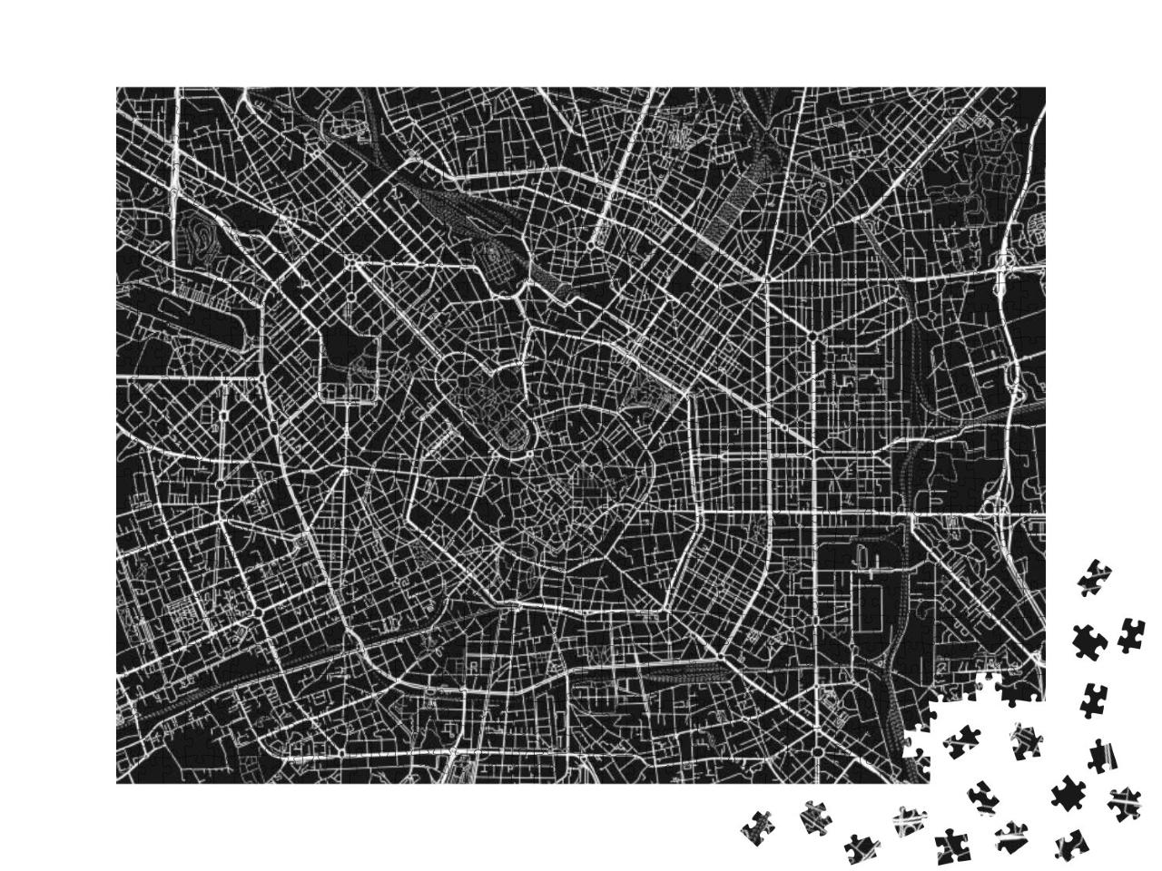 Black & White Vector City Map of Milan with Well Organize... Jigsaw Puzzle with 1000 pieces