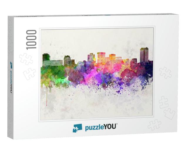 Norfolk Skyline in Watercolor Background... Jigsaw Puzzle with 1000 pieces