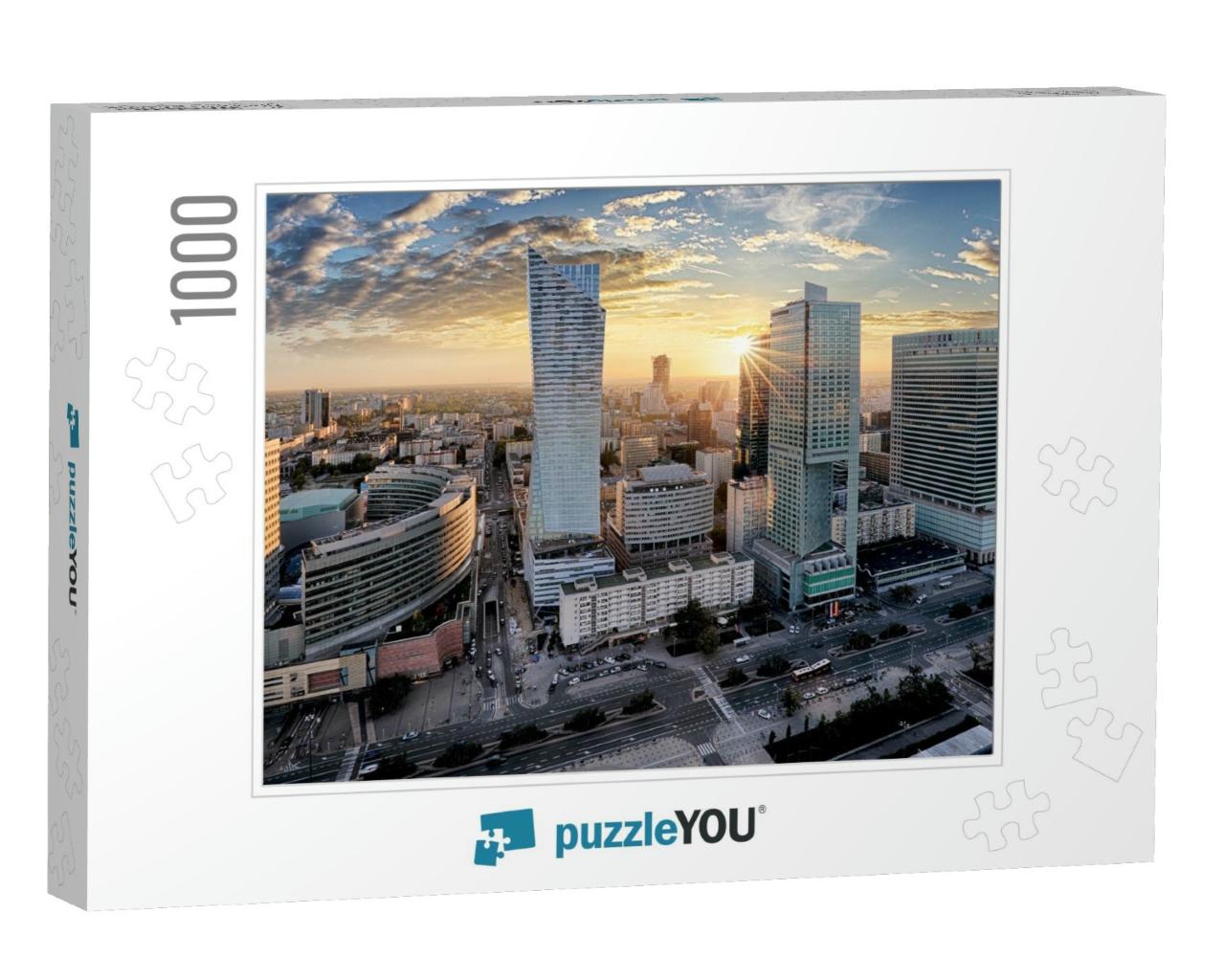 Warsaw City with Modern Skyscraper At Sunset, Poland... Jigsaw Puzzle with 1000 pieces