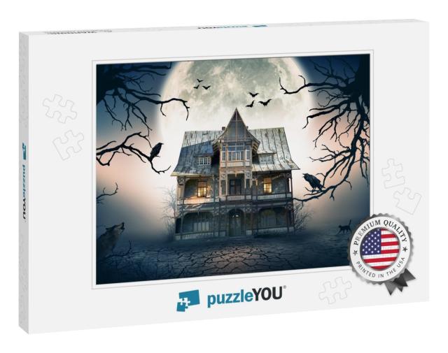 Haunted House with Full Moon in the Background. Haunted H... Jigsaw Puzzle
