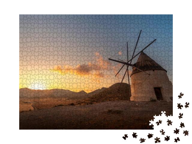 Impressive Windmill on the Beach of Los Genoveses At Suns... Jigsaw Puzzle with 1000 pieces
