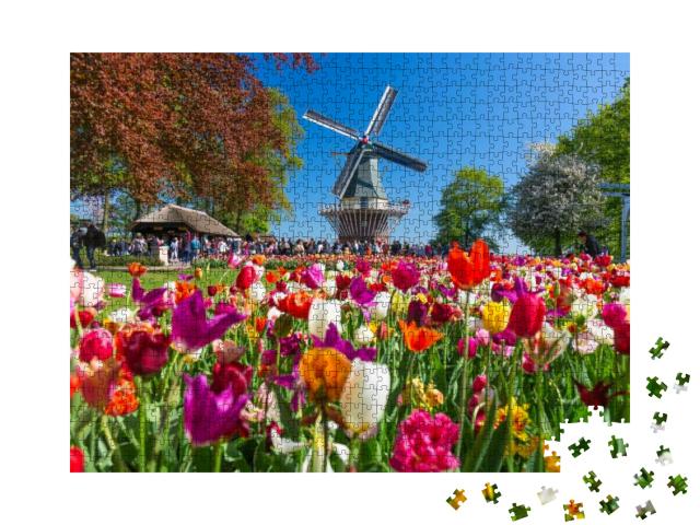 Blooming Colorful Tulips Flowerbed in Public Flower Garde... Jigsaw Puzzle with 1000 pieces