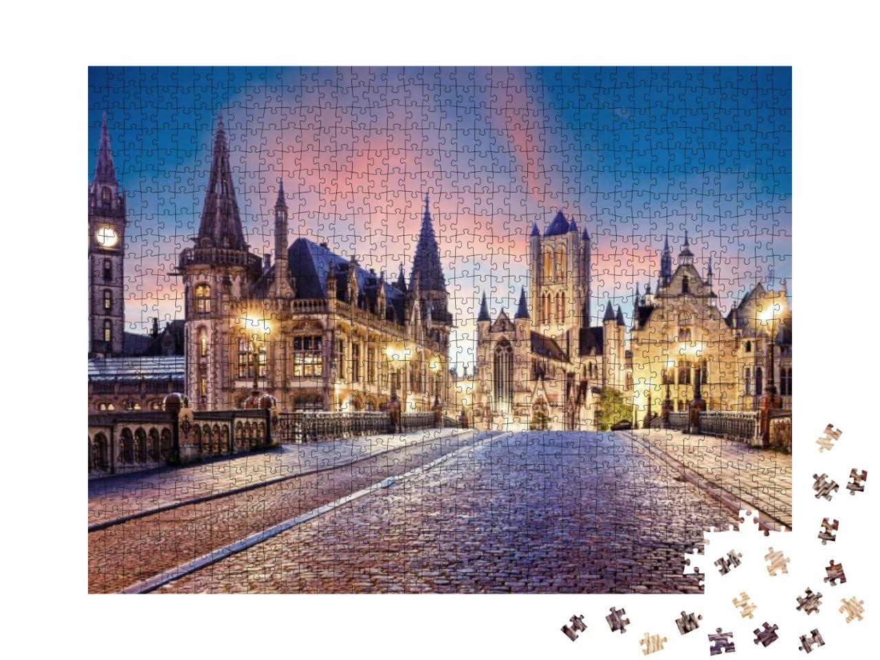 Belgium Historic City Ghent At Sunset... Jigsaw Puzzle with 1000 pieces