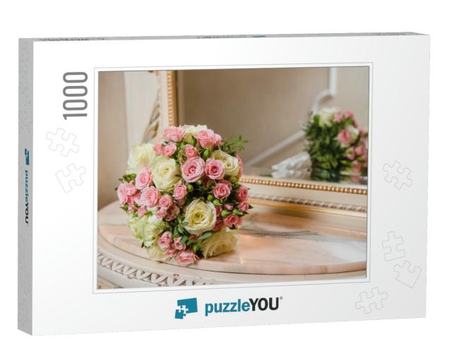 Colorful Wedding Bouquet on a Mirror. Bridal Bouquet. Lux... Jigsaw Puzzle with 1000 pieces