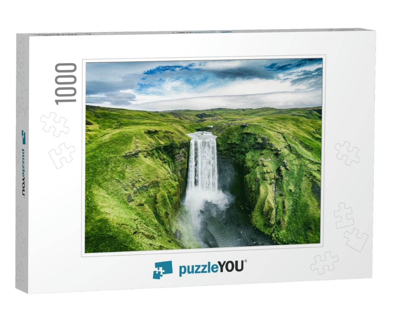 Iceland Waterfall Skogafoss in Icelandic Nature Landscape... Jigsaw Puzzle with 1000 pieces