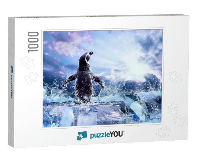 Penguin on the Ice in Water Drops... Jigsaw Puzzle with 1000 pieces