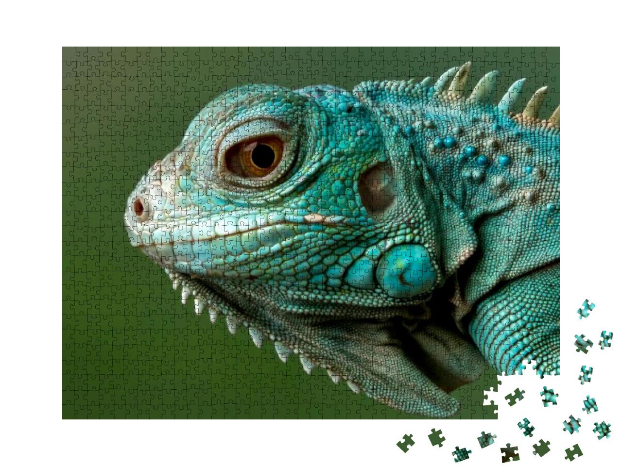 Blue Iguana Closeup Head, Blue Iguana Grand Cayman Blue I... Jigsaw Puzzle with 1000 pieces
