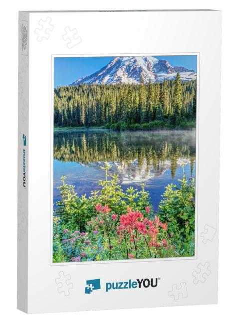 A Popular View of Mount Rainier At Reflection Lake with W... Jigsaw Puzzle