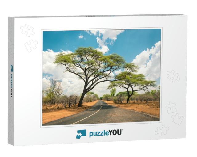 African Landscape with Empty Road & Trees in Zimbabwe - o... Jigsaw Puzzle