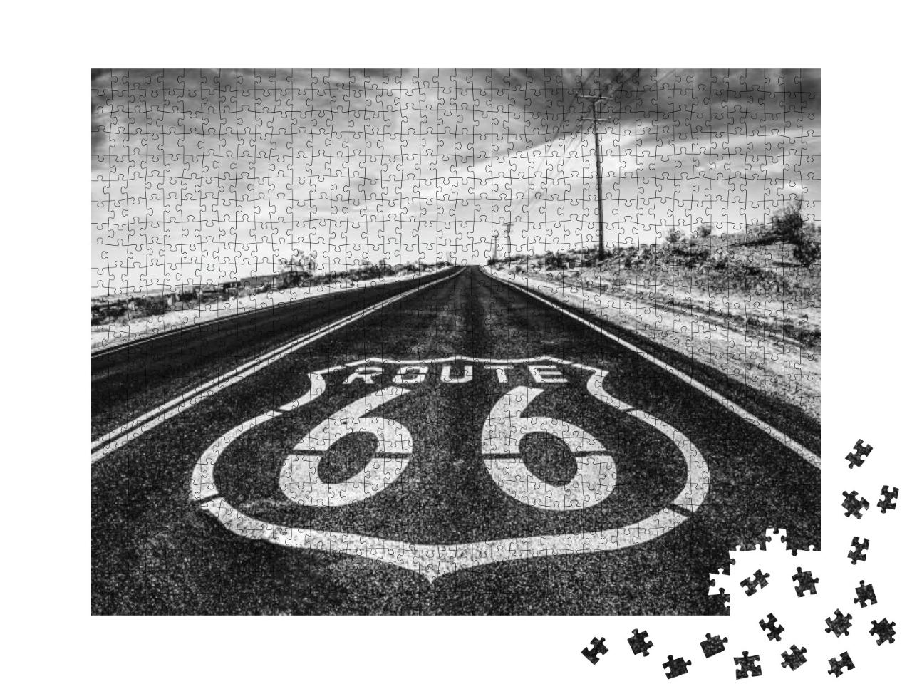 Route 66 Pavement Sign in California's Mojave Desert - Bl... Jigsaw Puzzle with 1000 pieces