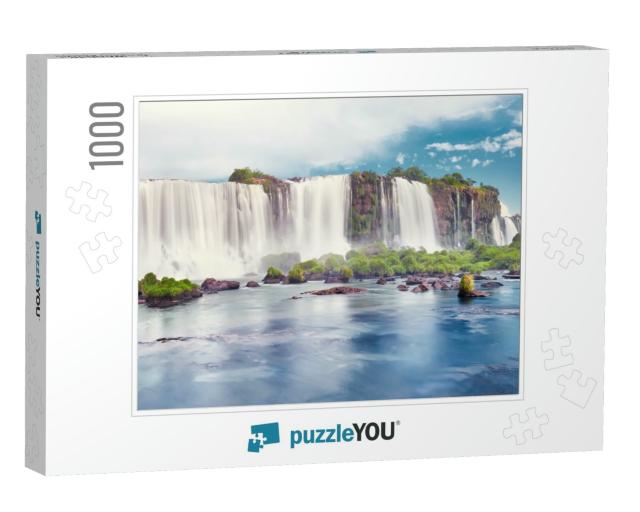 Majestic Iguazu Waterfalls in Argentina. Panoramic View o... Jigsaw Puzzle with 1000 pieces