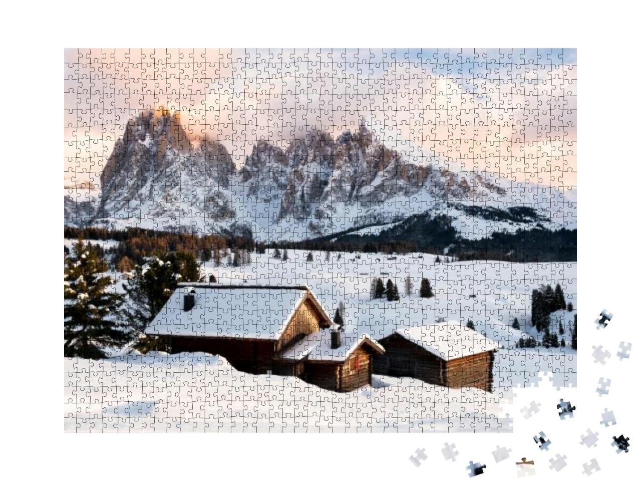 Alpe Di Suisi in Winter At Sunset Covered in Snow... Jigsaw Puzzle with 1000 pieces