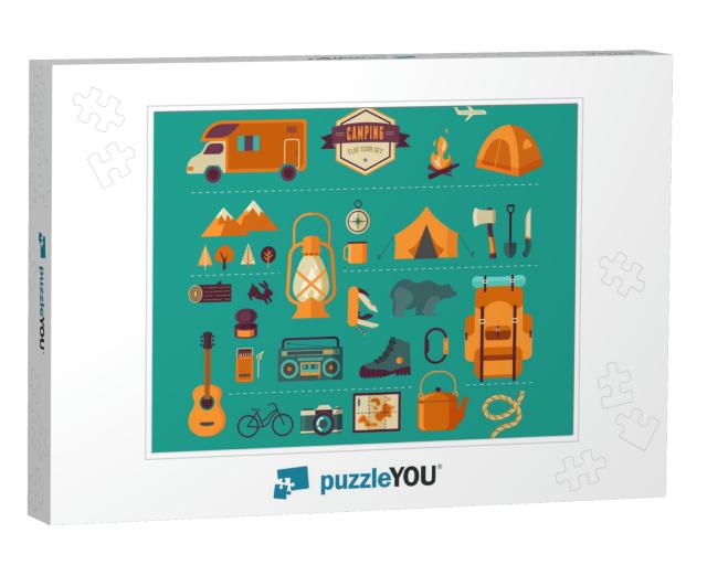 Hiking, Mountain Climbing & Camping Equipment - Icon Set... Jigsaw Puzzle