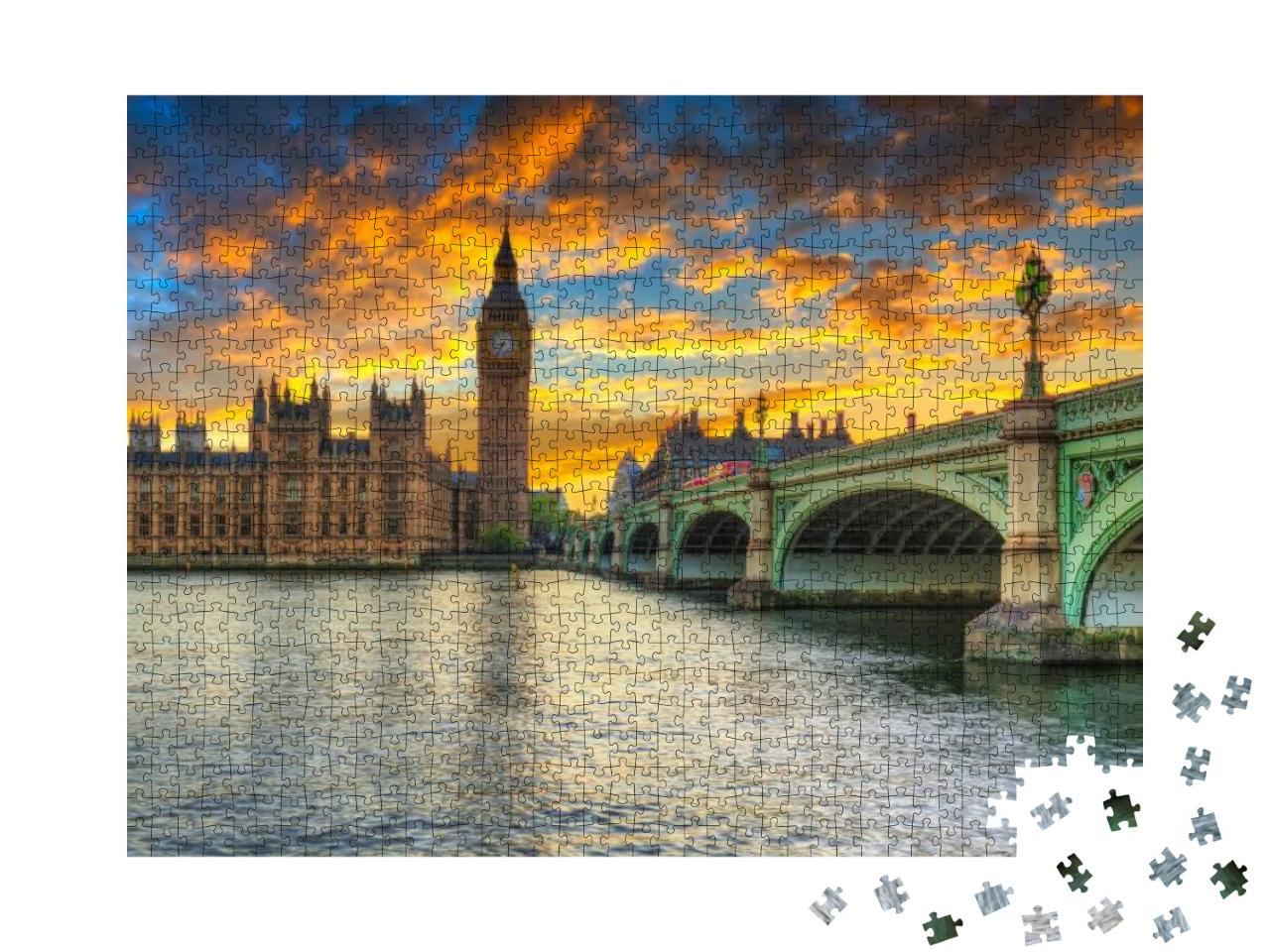 Big Ben & Westminster Palace in London At Sunset, Uk... Jigsaw Puzzle with 1000 pieces