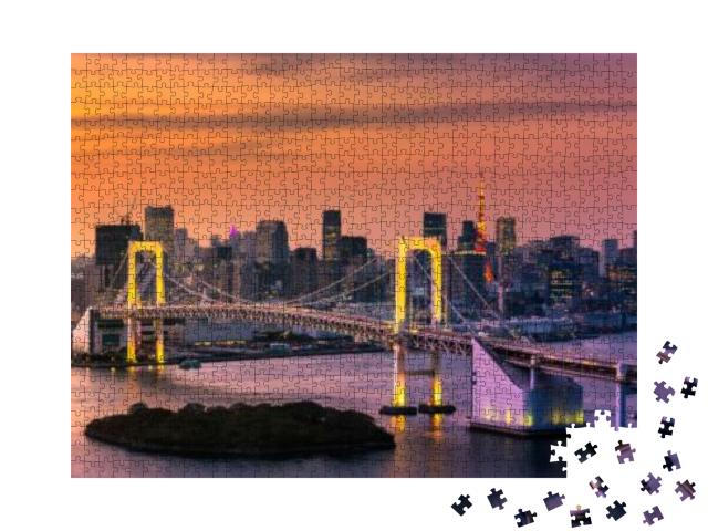 Beautiful Night View of Tokyo Bay, Rainbow Bridge & Tokyo... Jigsaw Puzzle with 1000 pieces