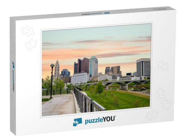 Green Grass At City Park with the City Skyline of Columbu... Jigsaw Puzzle